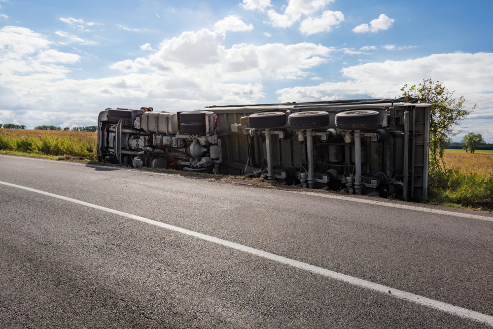 Truck on its Side After Accident
