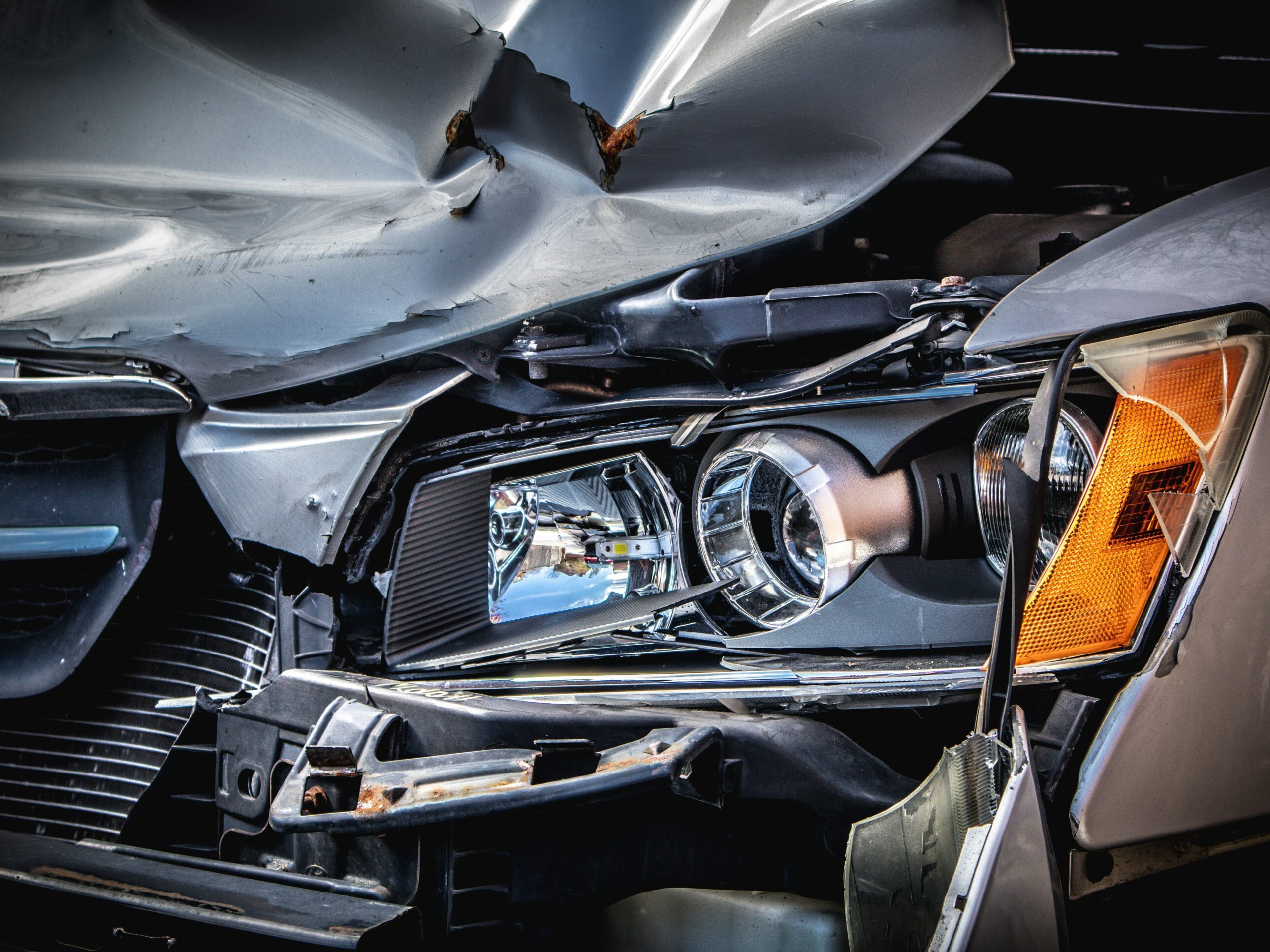 close up silver cars accident